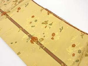 縞に草花・鳥・狩猟人物模様織出し名古屋帯